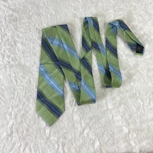 MICHAEL Michael Kors Lime Green and Blue Stripe Pattern 100% Silk Necktie Tie